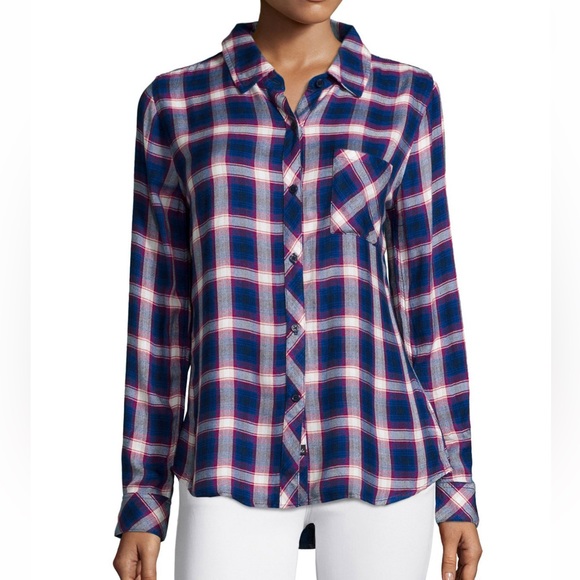 RAILS Hunter Plaid Cobalt Ruby Shirt Americana Red White Blue Button Front - Picture 1 of 15